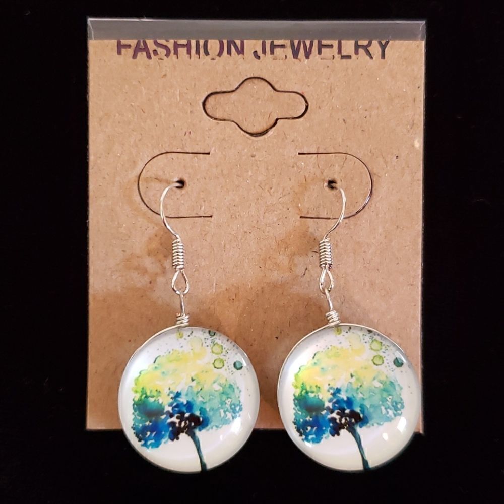 Tree of Life Double Sided Glass Dome Earrings